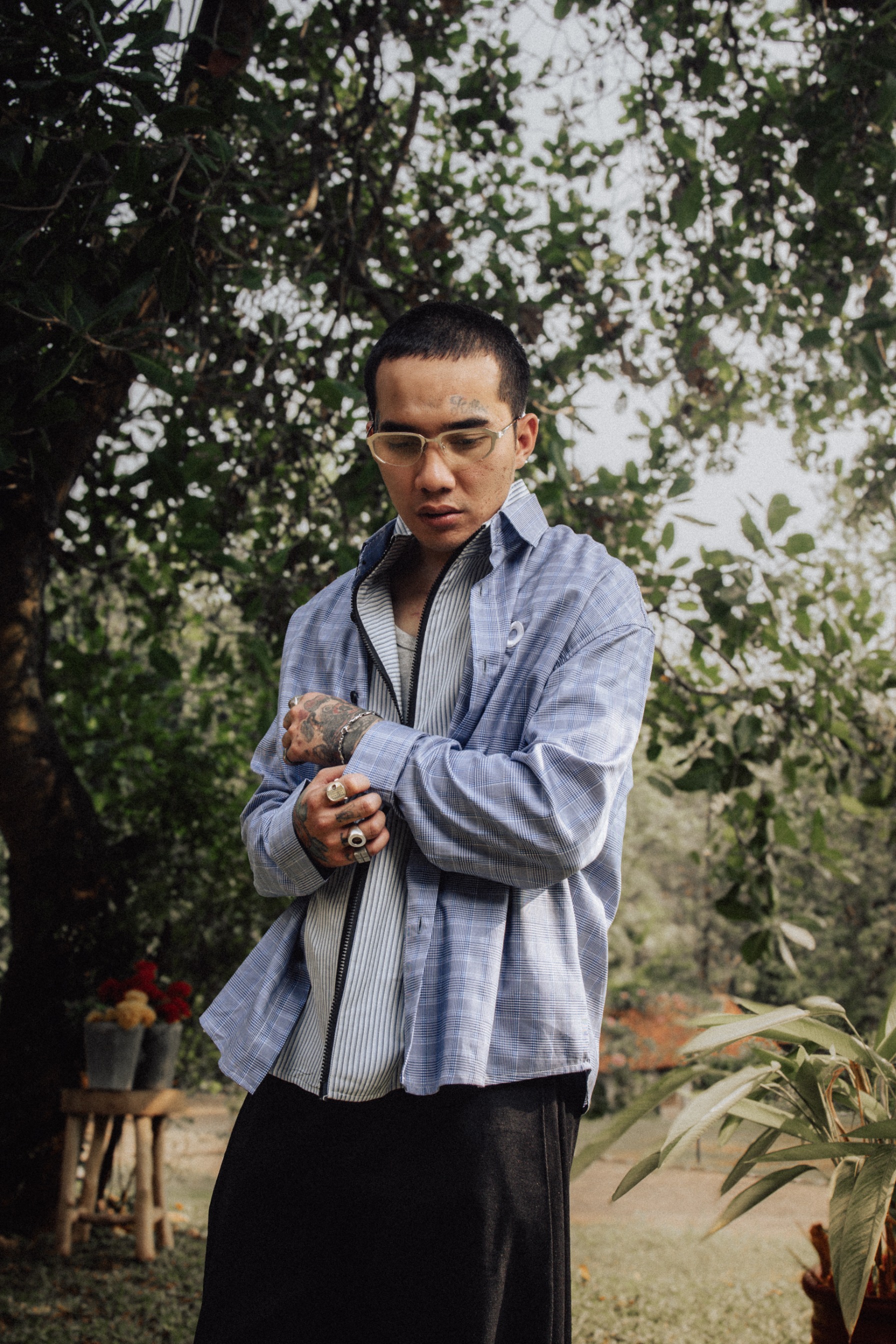 Othman - Ciel Chiné Layered Shirt