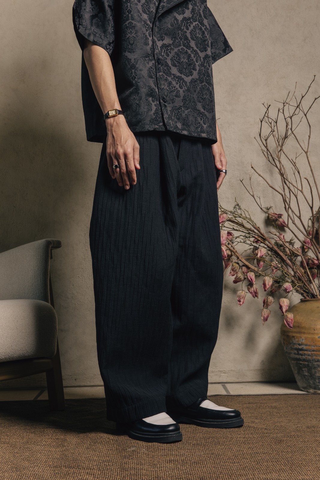 Othman - Graphite Pleat Pants
