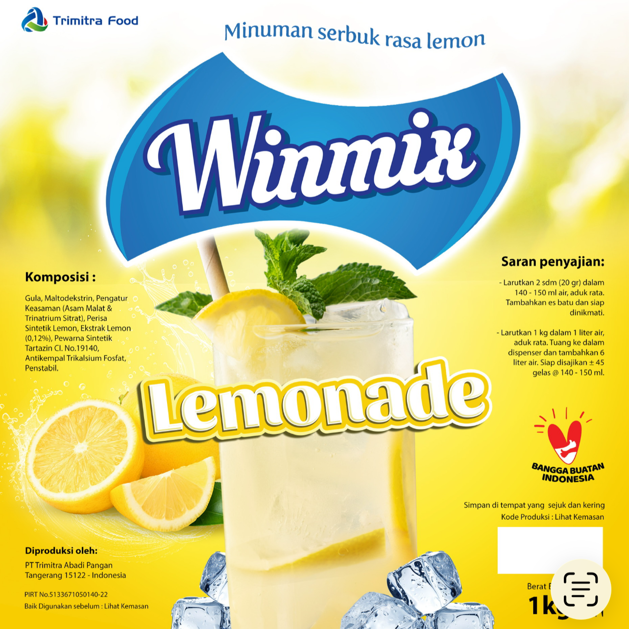 Bubuk Minuman Winmix Lemonade 1 Kg - Bubuk Minuman Rasa Lemon Premium - Tanpa Teh