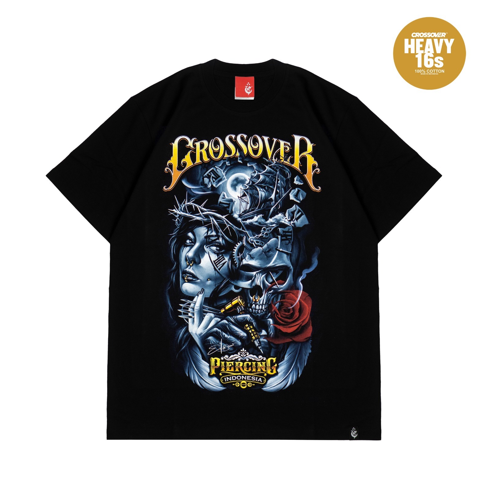 T-SHIRT CROSSOVER X PIERCING INDONESIA X EBIE SCROW BLACK