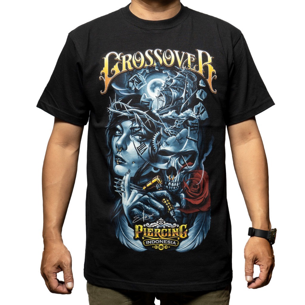 T-SHIRT CROSSOVER X PIERCING INDONESIA X EBIE SCROW BLACK