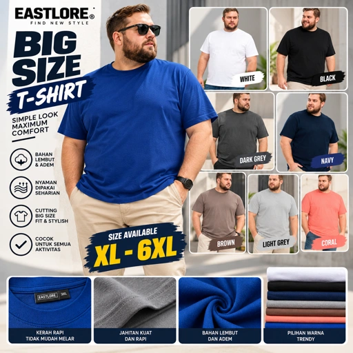 Eastlore Basic Tshirt Bigsize - Kaos Katun 24s Polos Pria Jumbo Size