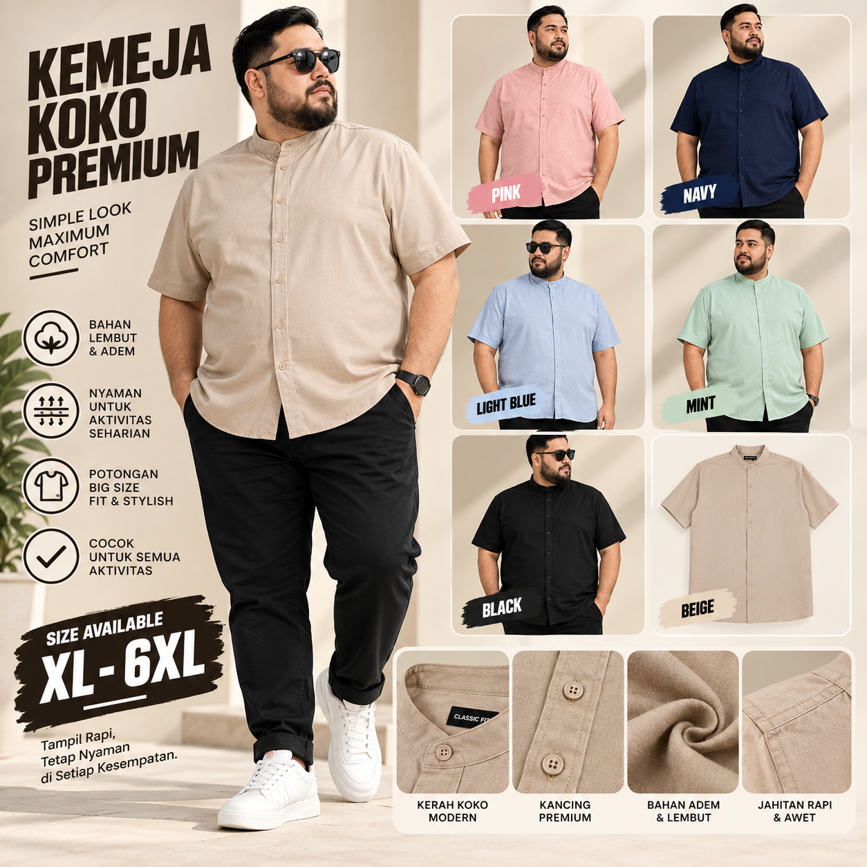 Eastlore Kemeja Koko Linen Casual Shirt Bigsize Original - Baju Muslim Pria Jumbo Size