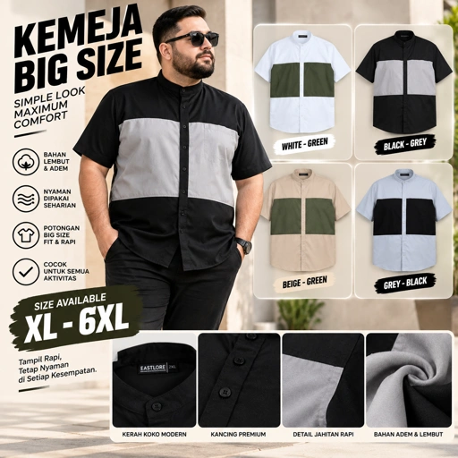 Eastlore Kemeja Koko Color Block Bigsize Original - Baju Muslim Pria Jumbo Size