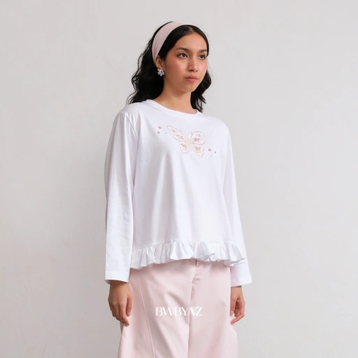 BWBYAZ - Ollie Embroidery Top Flutter & Bloom (READY STOCK)