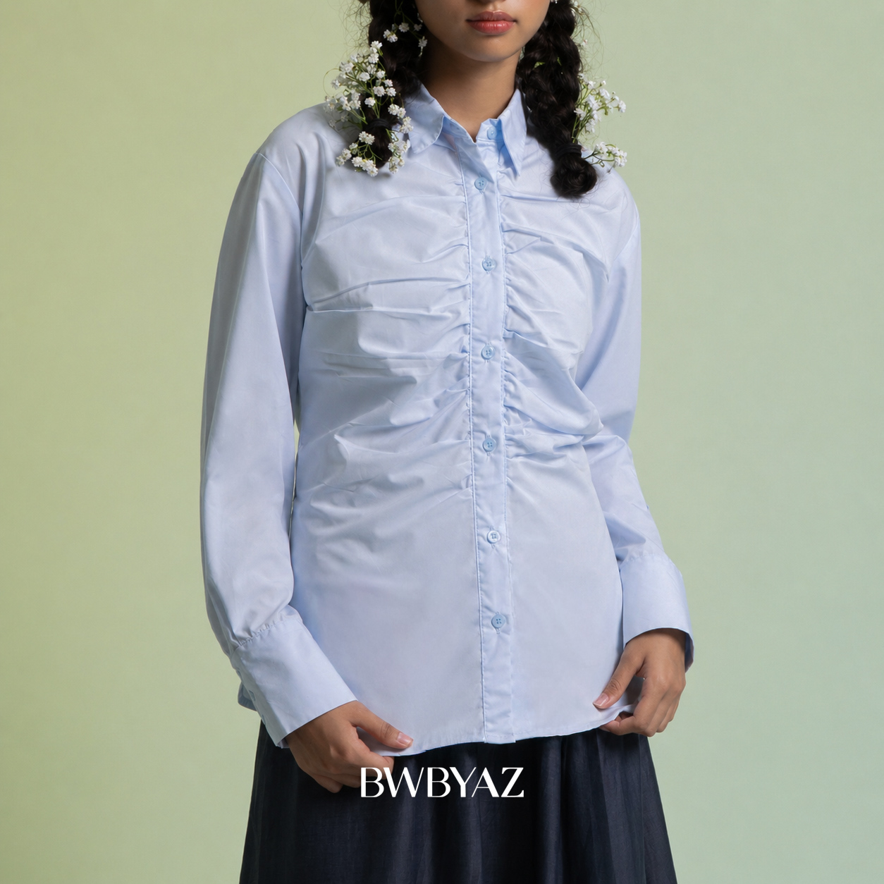 BWBYAZ - Nirbita Shirred Shirt (READY STOCK)