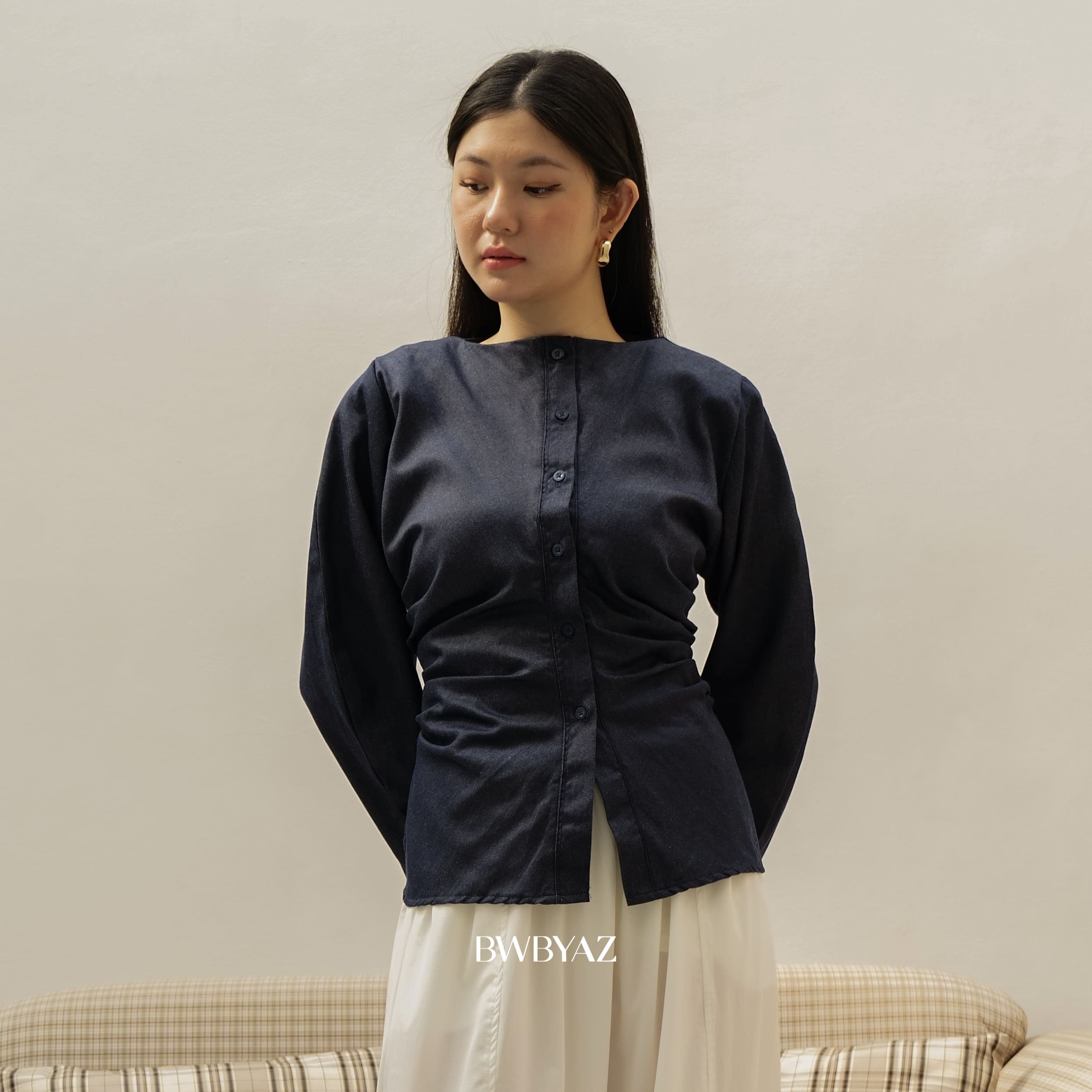 BWBYAZ - Veyra Shirred Shirt (READY STOCK)