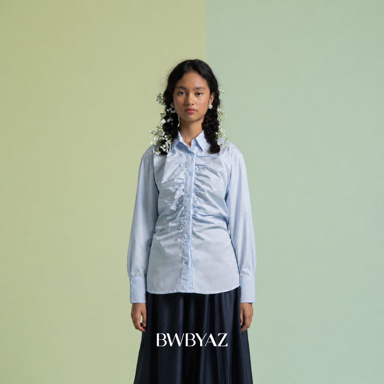 BWBYAZ - Nirbita Shirred Shirt (READY STOCK)