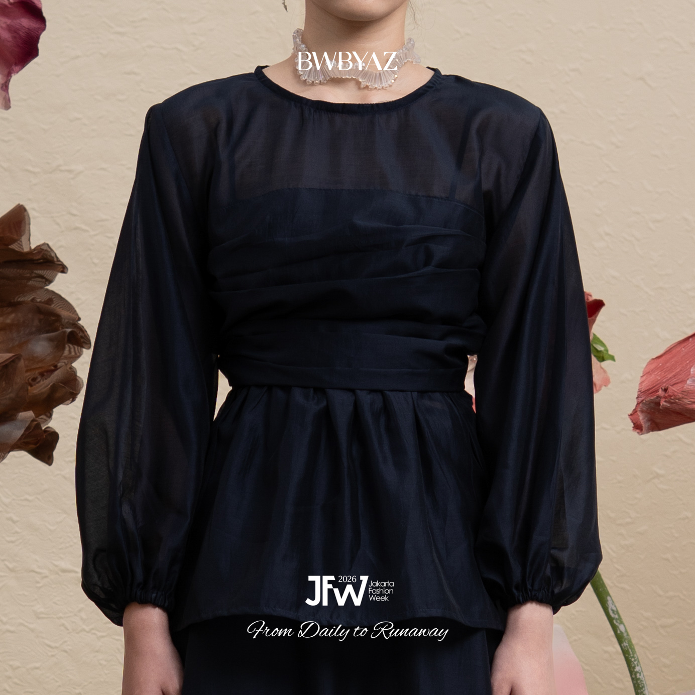 BWBYAZ JFW COLLECTION -  Orielle Sheer Drapery Blouse (READY STOCK)