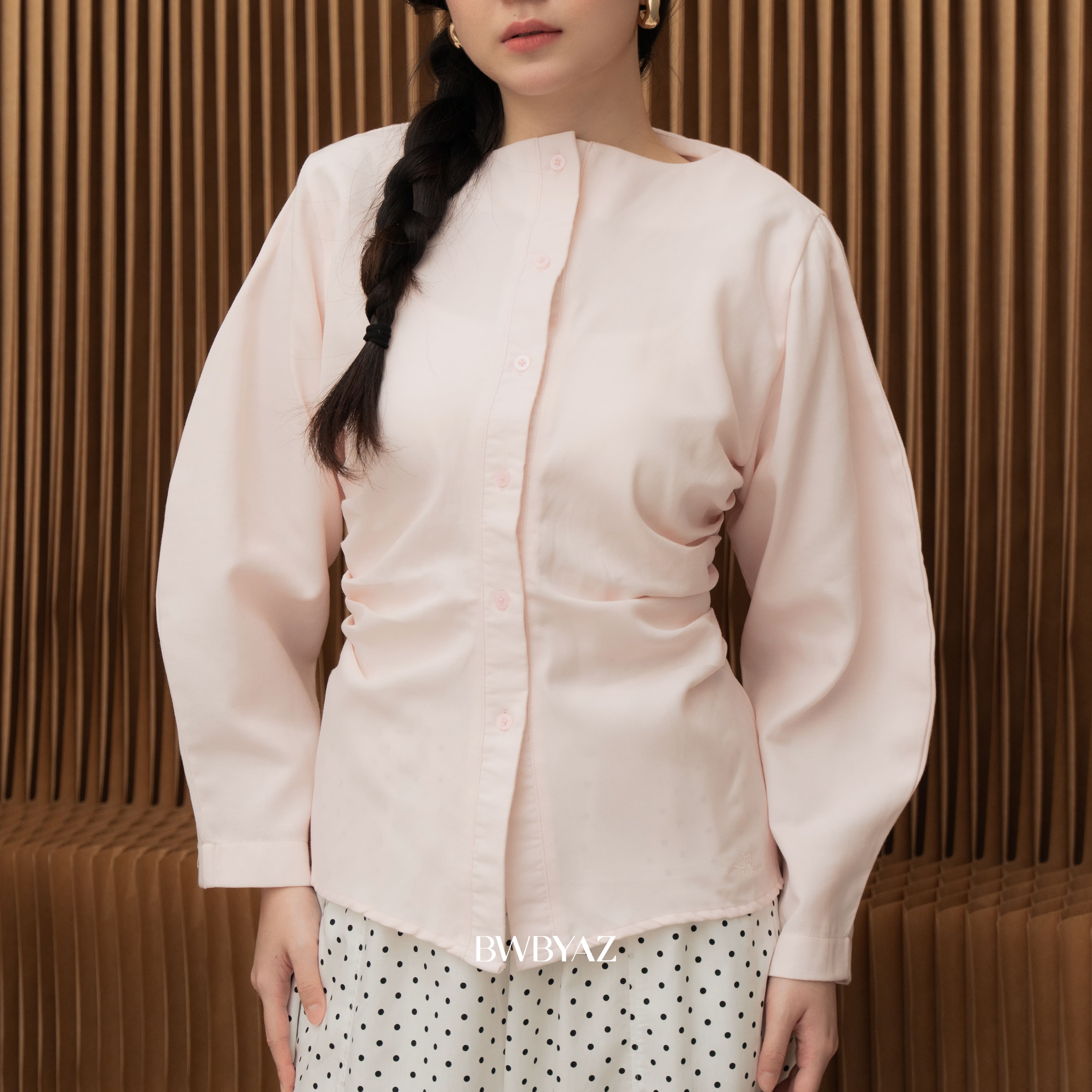 BWBYAZ - Veyra Shirred Shirt (READY STOCK)