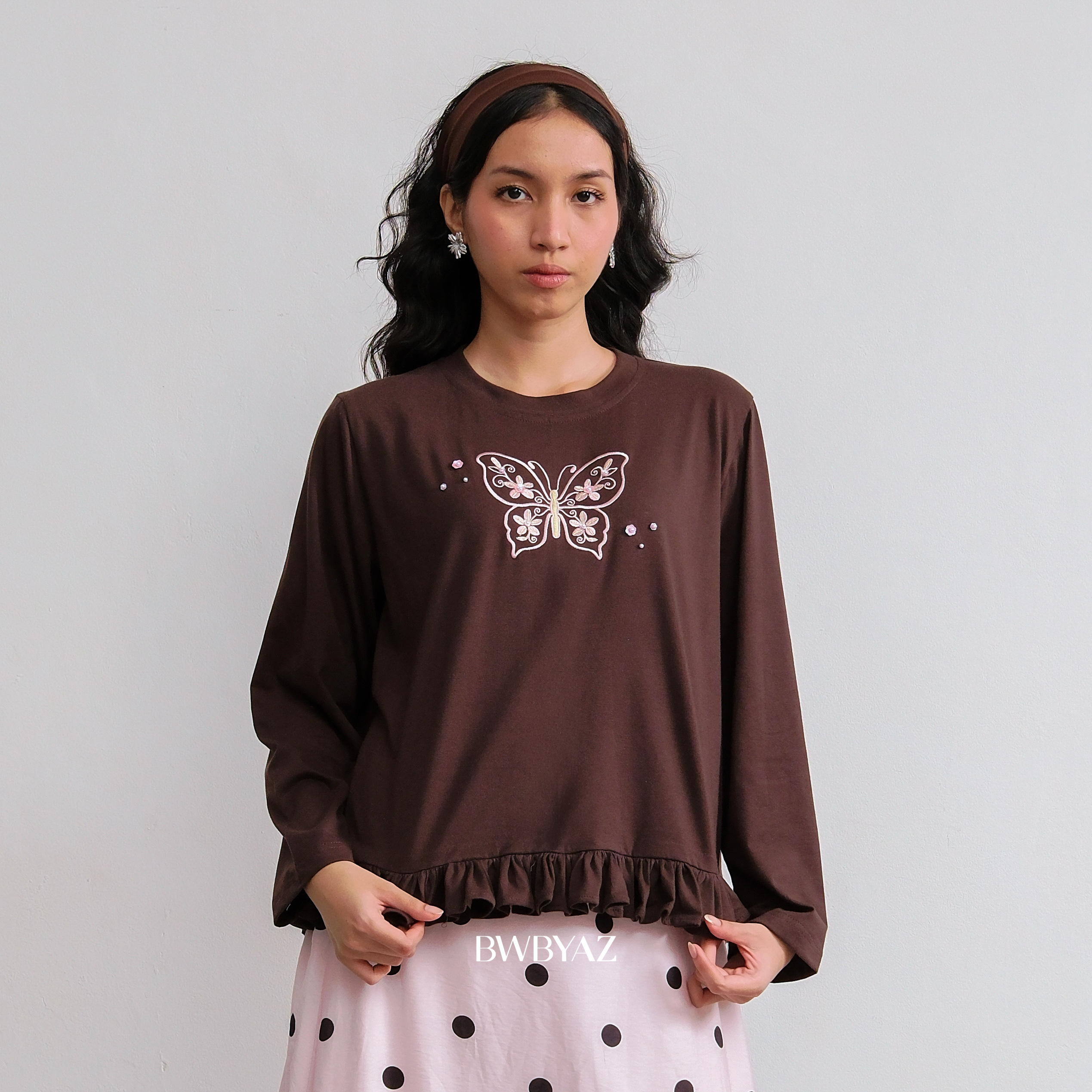 BWBYAZ - Ollie Embroidery Top Flutter & Bloom (READY STOCK)