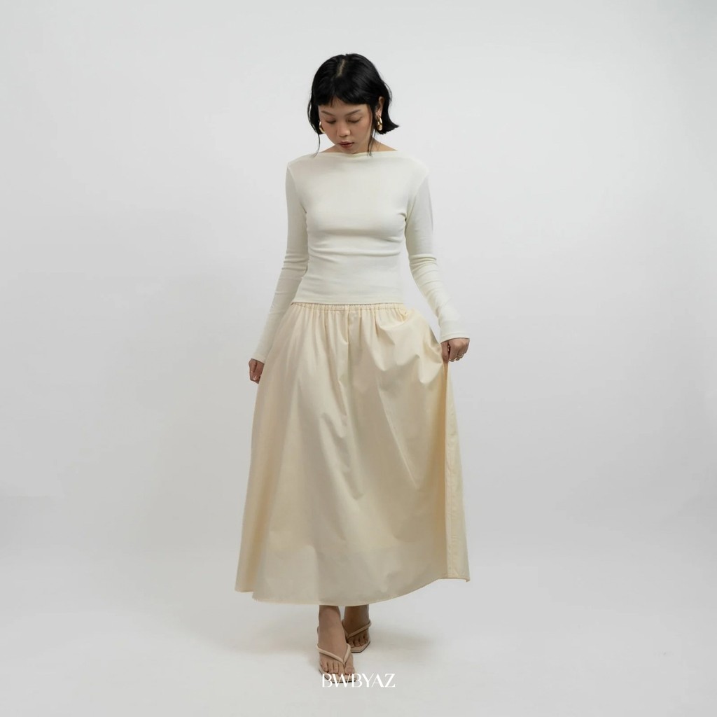 BWBYAZ - Camel Cotton Skirt (READY STOCK)