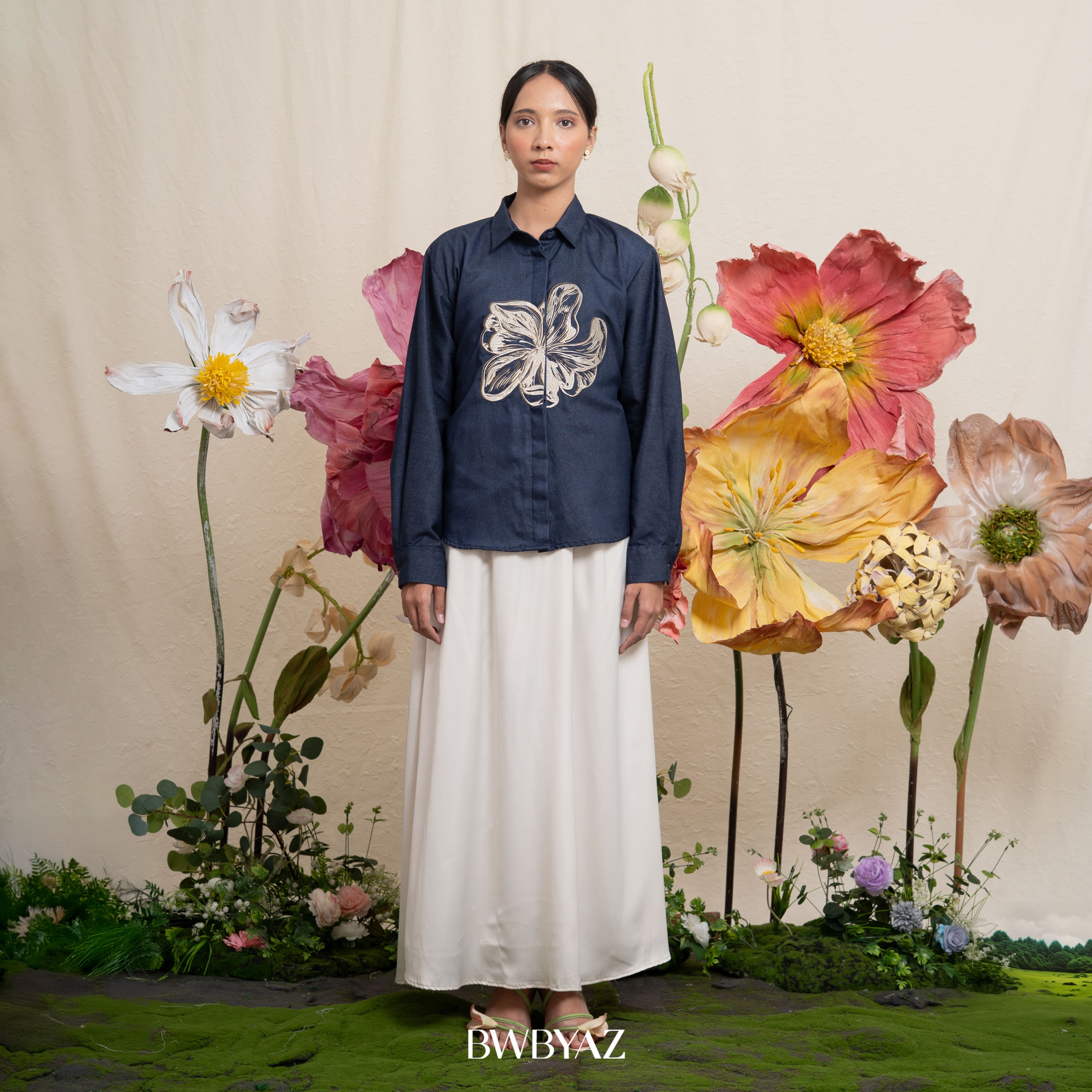 BWBYAZ -  Cyrielle Blooming Shirt (READY STOCK)