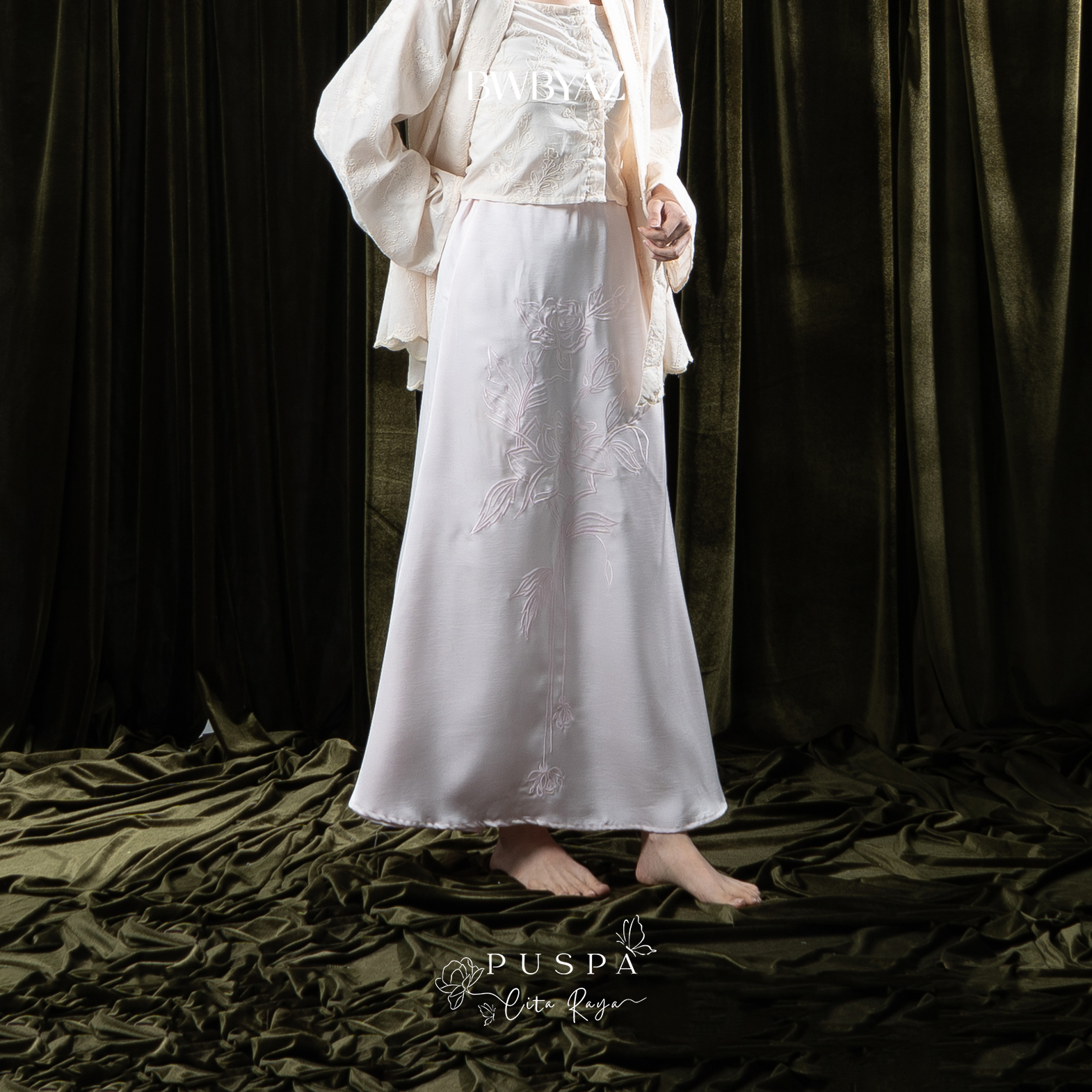BWBYAZ - PUSPA CITA RAYA - Nona Wulandari Embroidery Sateen Skirt (READY STOCK)