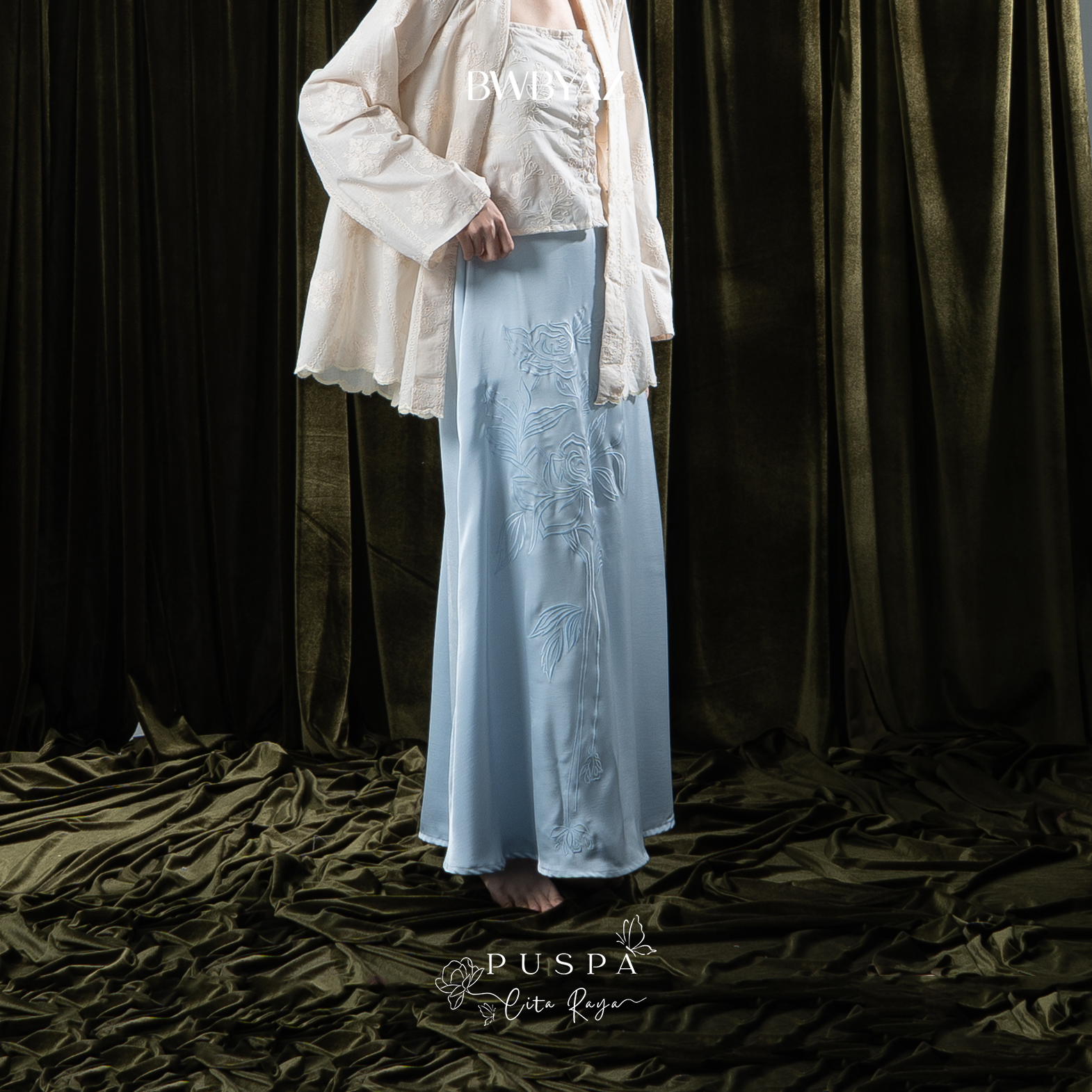 BWBYAZ - PUSPA CITA RAYA - Nona Wulandari Embroidery Sateen Skirt (READY STOCK)