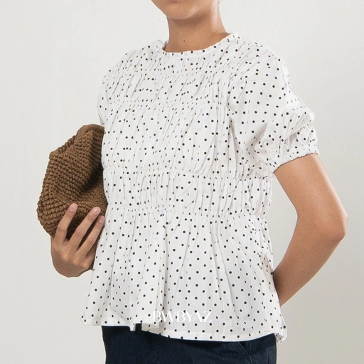 Image of BWBYAZ - PAMELA SHIRRED BLOUSE (SHORT SLEEVE) NEW COLOUR - READY STOCK