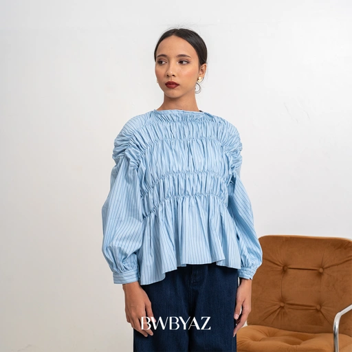 Image of BWBYAZ -  PAMELA SHIRRED BLOUSE NEW STRIPE