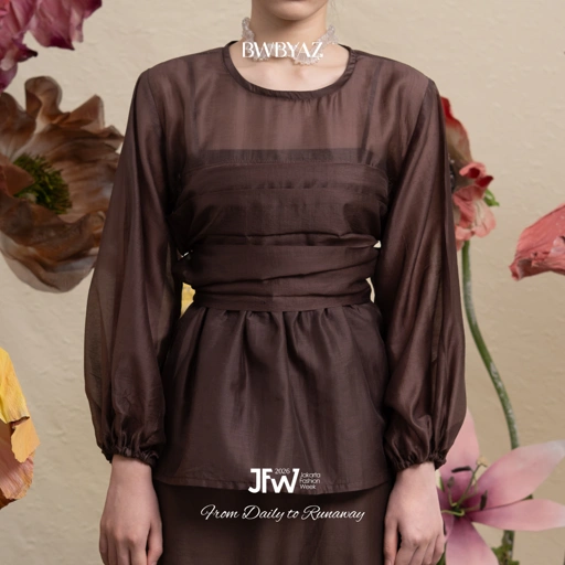 Image of BWBYAZ JFW COLLECTION -  Orielle Sheer Drapery Blouse (READY STOCK)