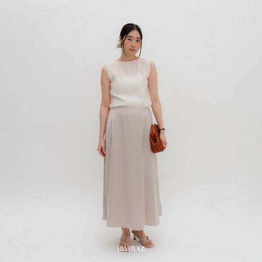 Image of BWBYAZ - Magnolia Flowy Silk Skirt (READY STOCK)