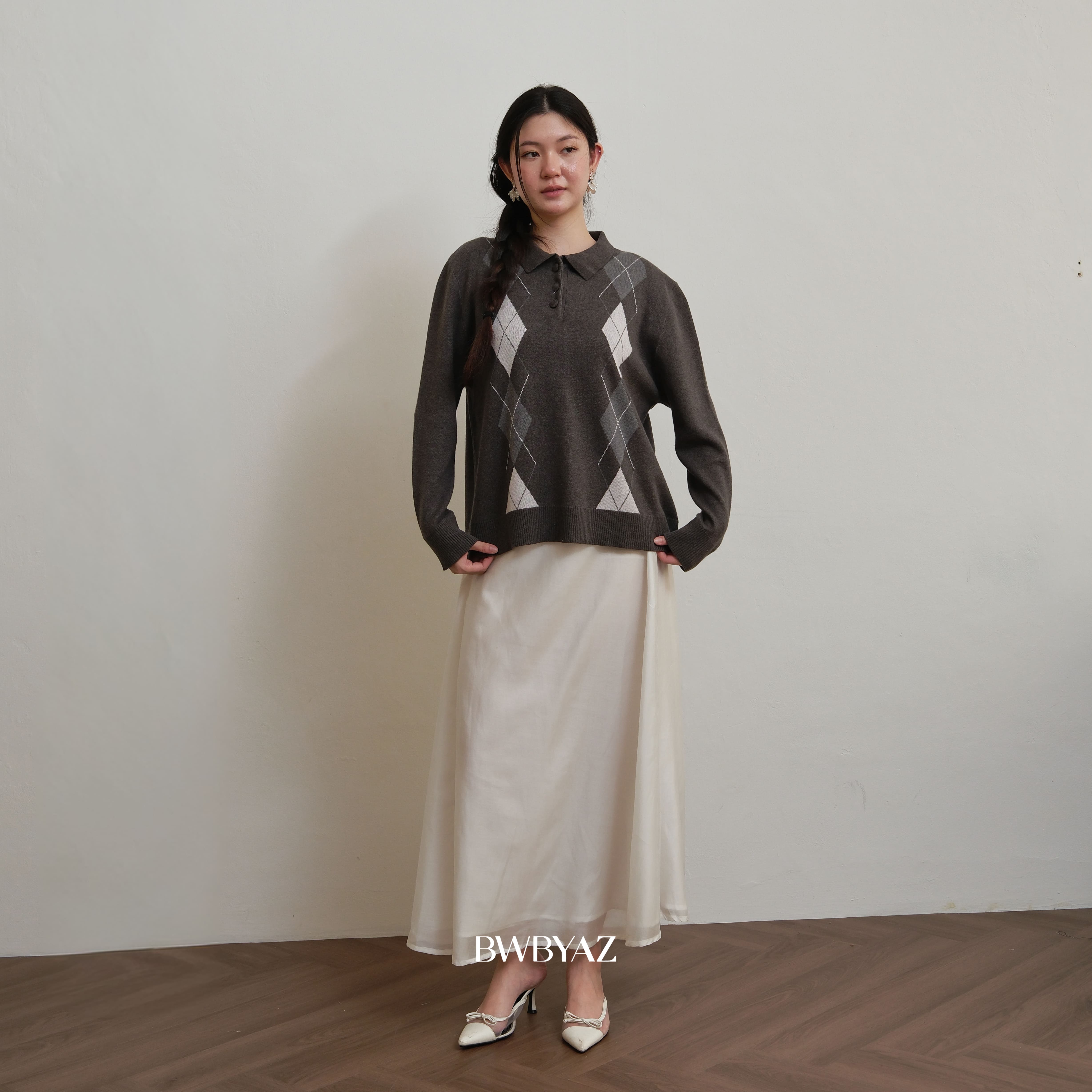 BWBYAZ - Gracia Argyle Knit (READY STOCK)