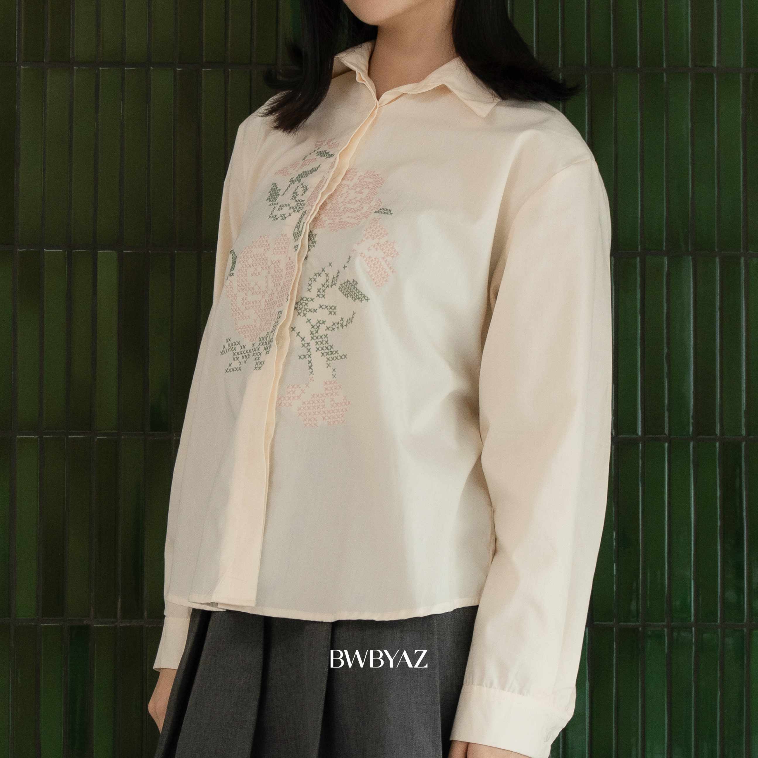BWBYAZ - Varette Embroidery Shirt (READY STOCK).