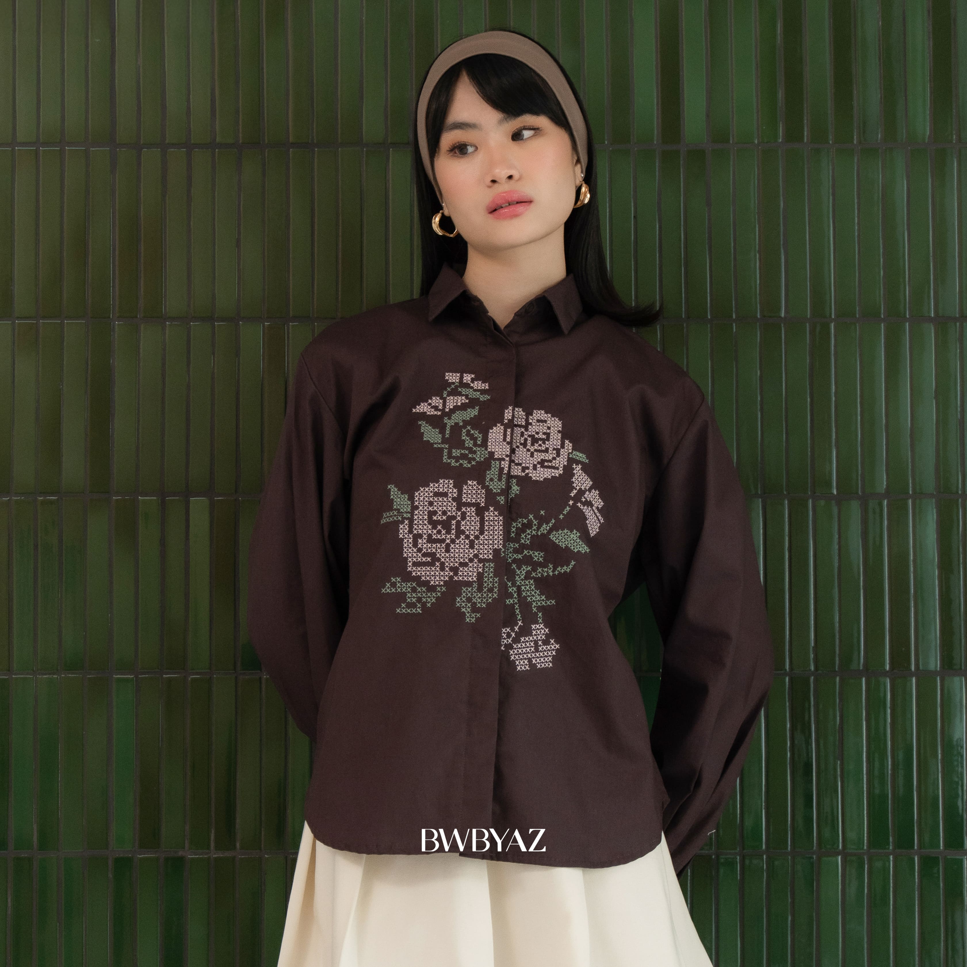 BWBYAZ - Varette Embroidery Shirt (READY STOCK).