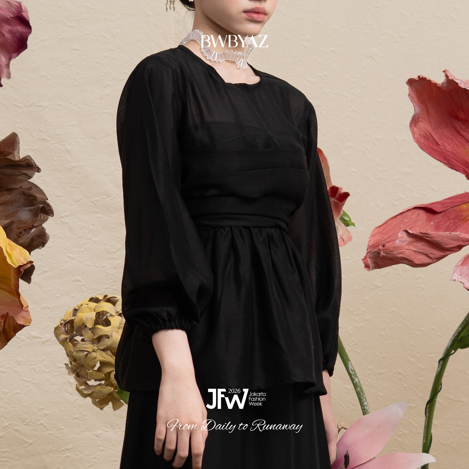 BWBYAZ JFW COLLECTION -  Orielle Sheer Drapery Blouse (READY STOCK)