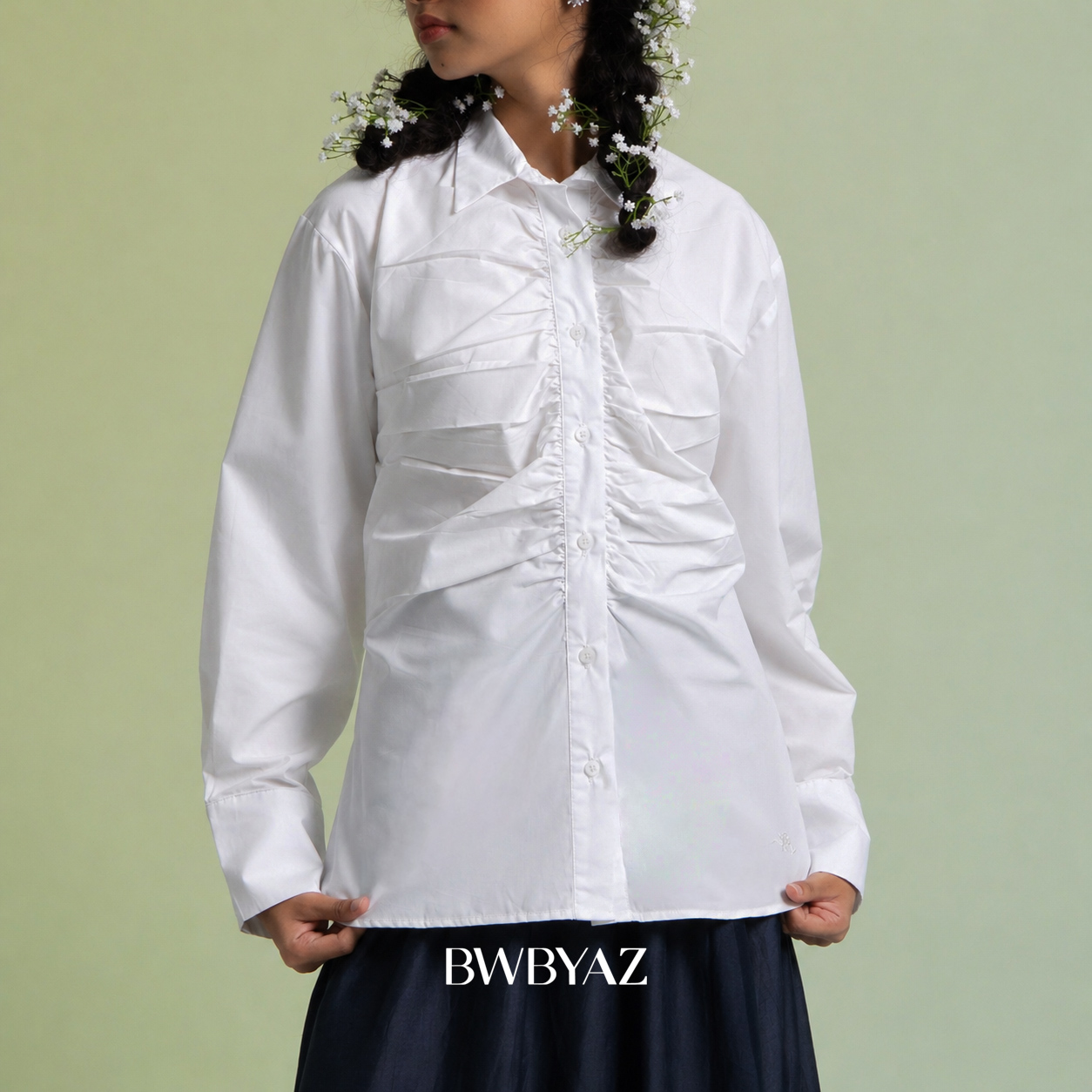 BWBYAZ - Nirbita Shirred Shirt (READY STOCK)