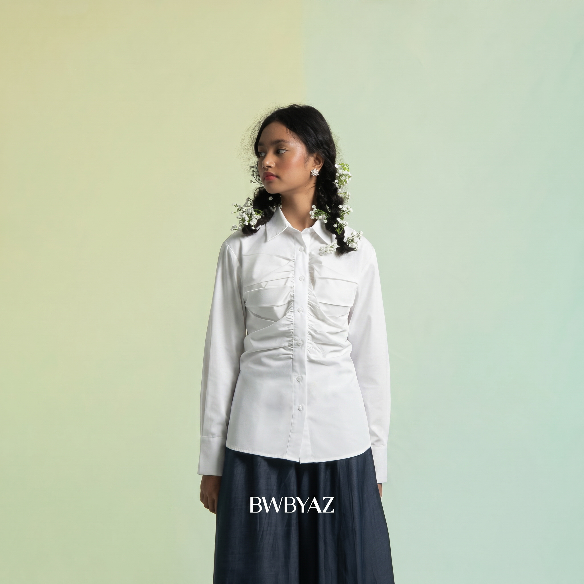 BWBYAZ - Nirbita Shirred Shirt (READY STOCK)
