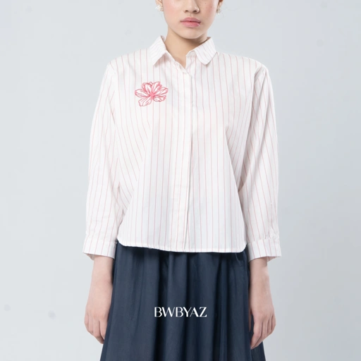 Image of BWBYAZ - Adelaine Embroidery Shirt New Stripes (READY STOCK)