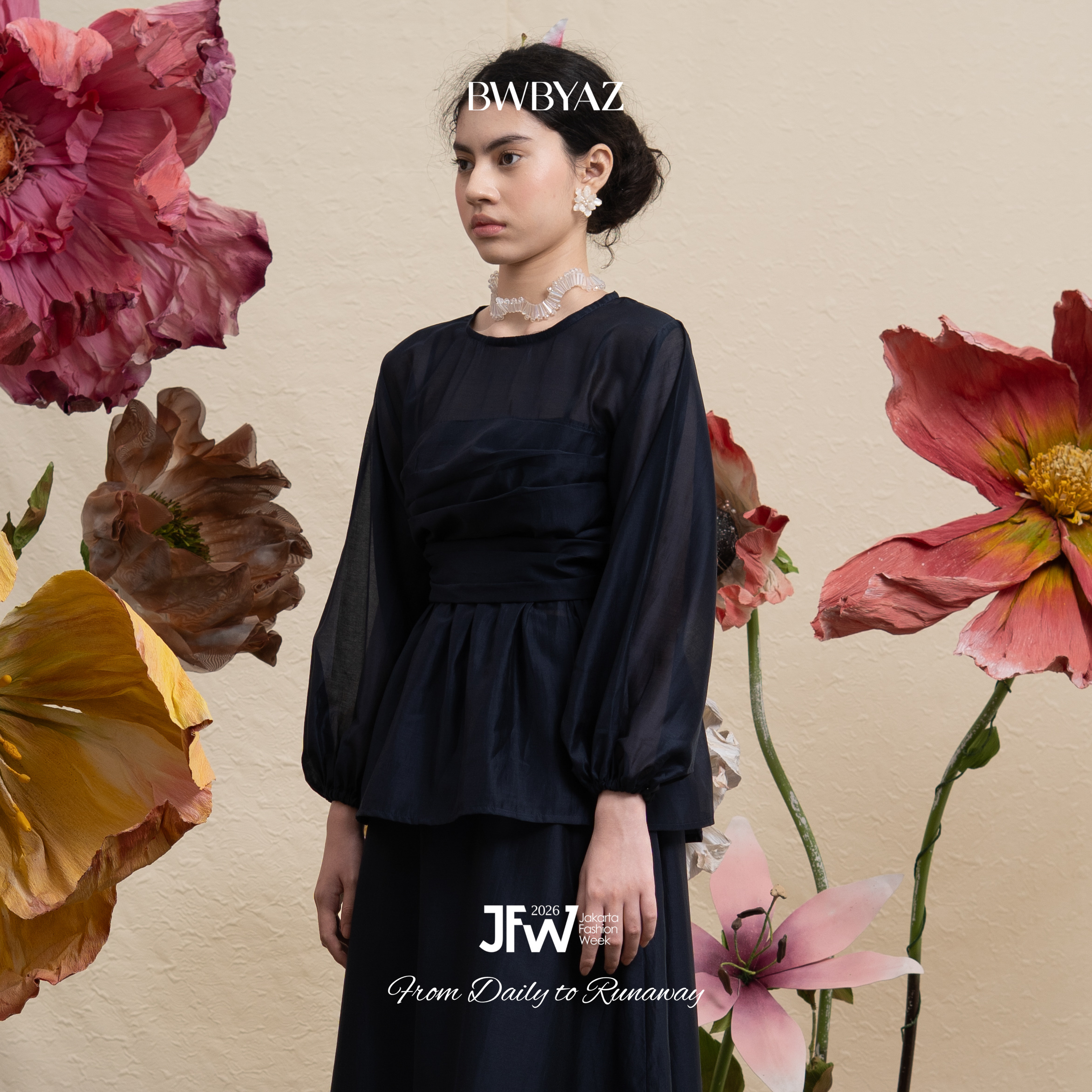 BWBYAZ JFW COLLECTION -  Orielle Sheer Drapery Blouse (READY STOCK)