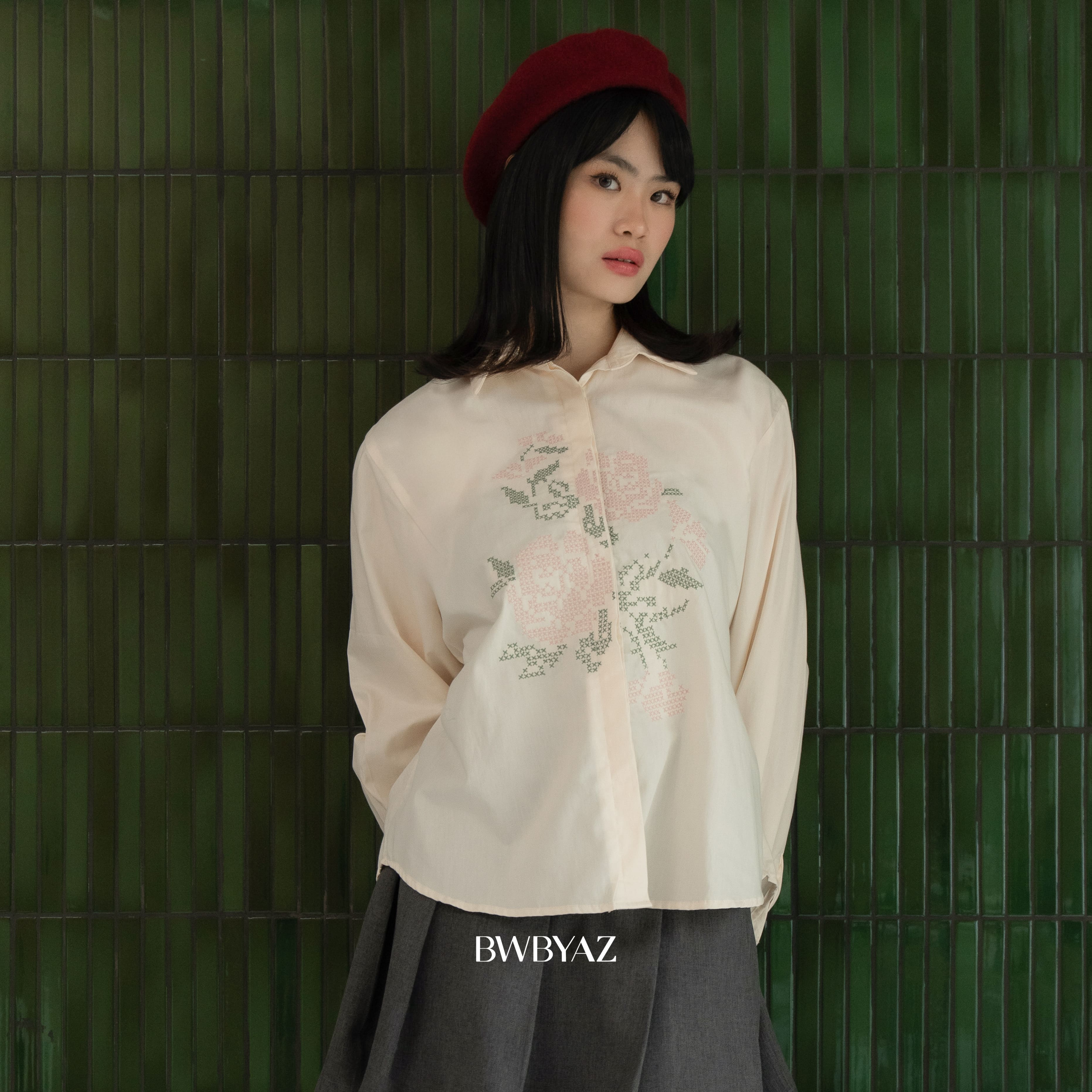 BWBYAZ - Varette Embroidery Shirt (READY STOCK).