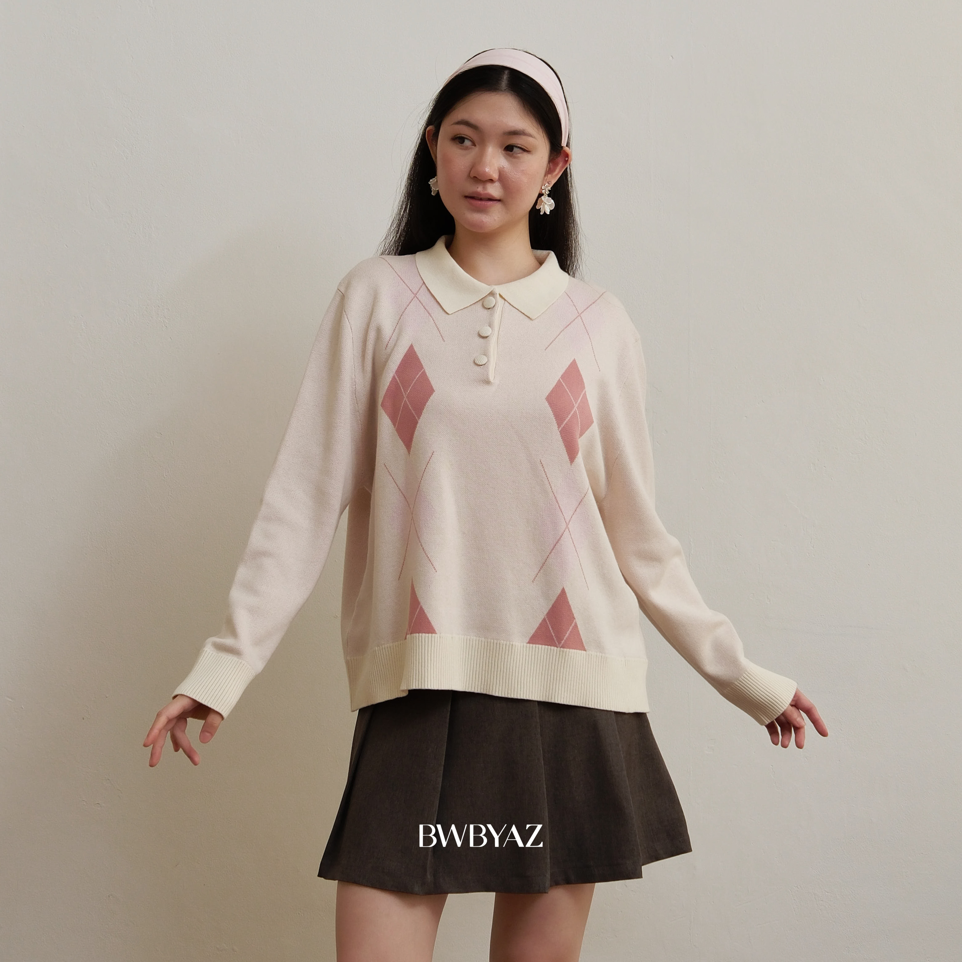 BWBYAZ - Gracia Argyle Knit (READY STOCK)