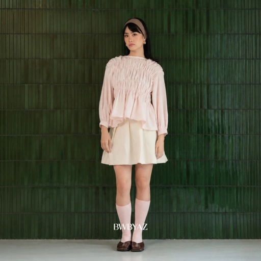 BWBYAZ - Pamela Shirred Blouse (READY STOCK)