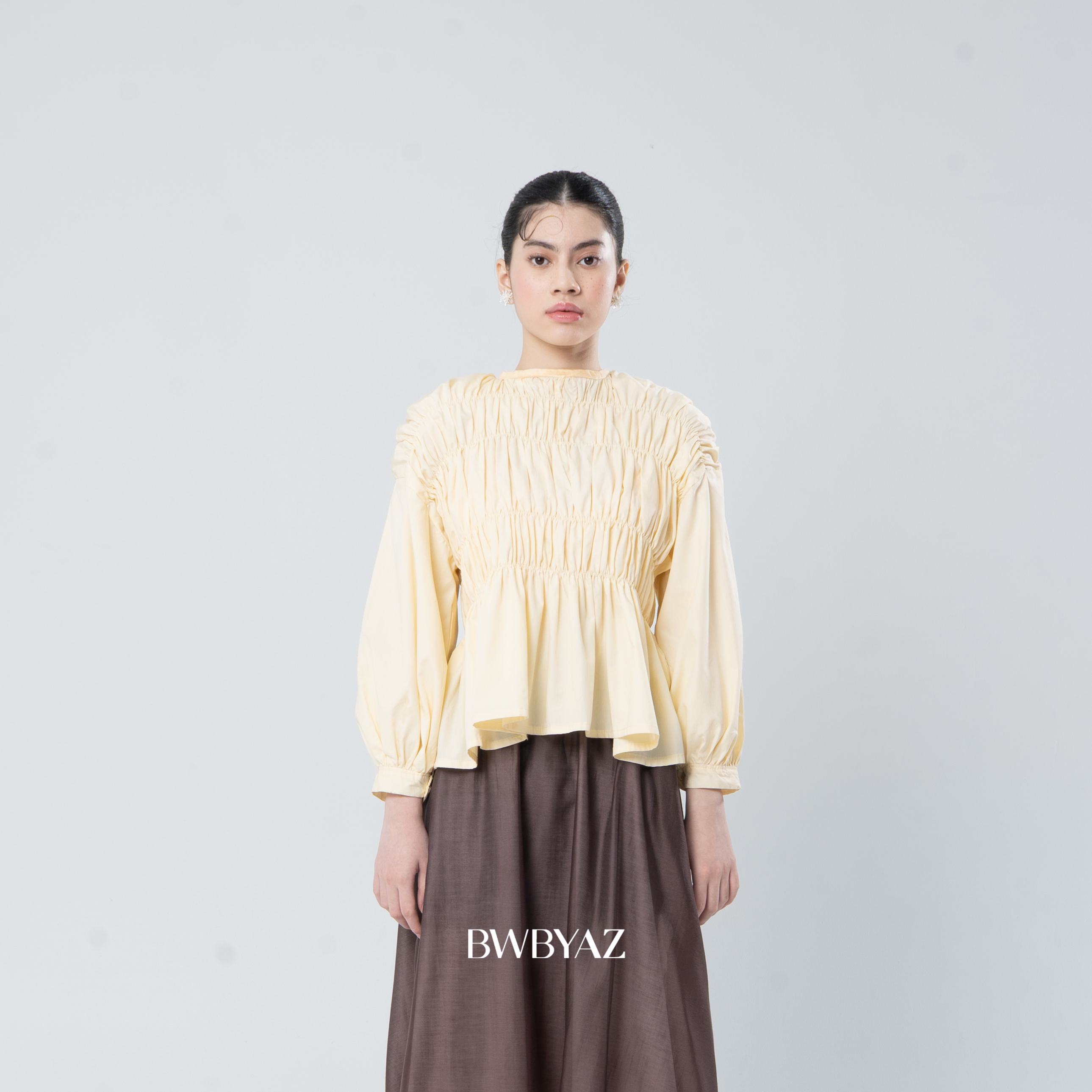 BWBYAZ - Pamela Shirred Blouse (READY STOCK)