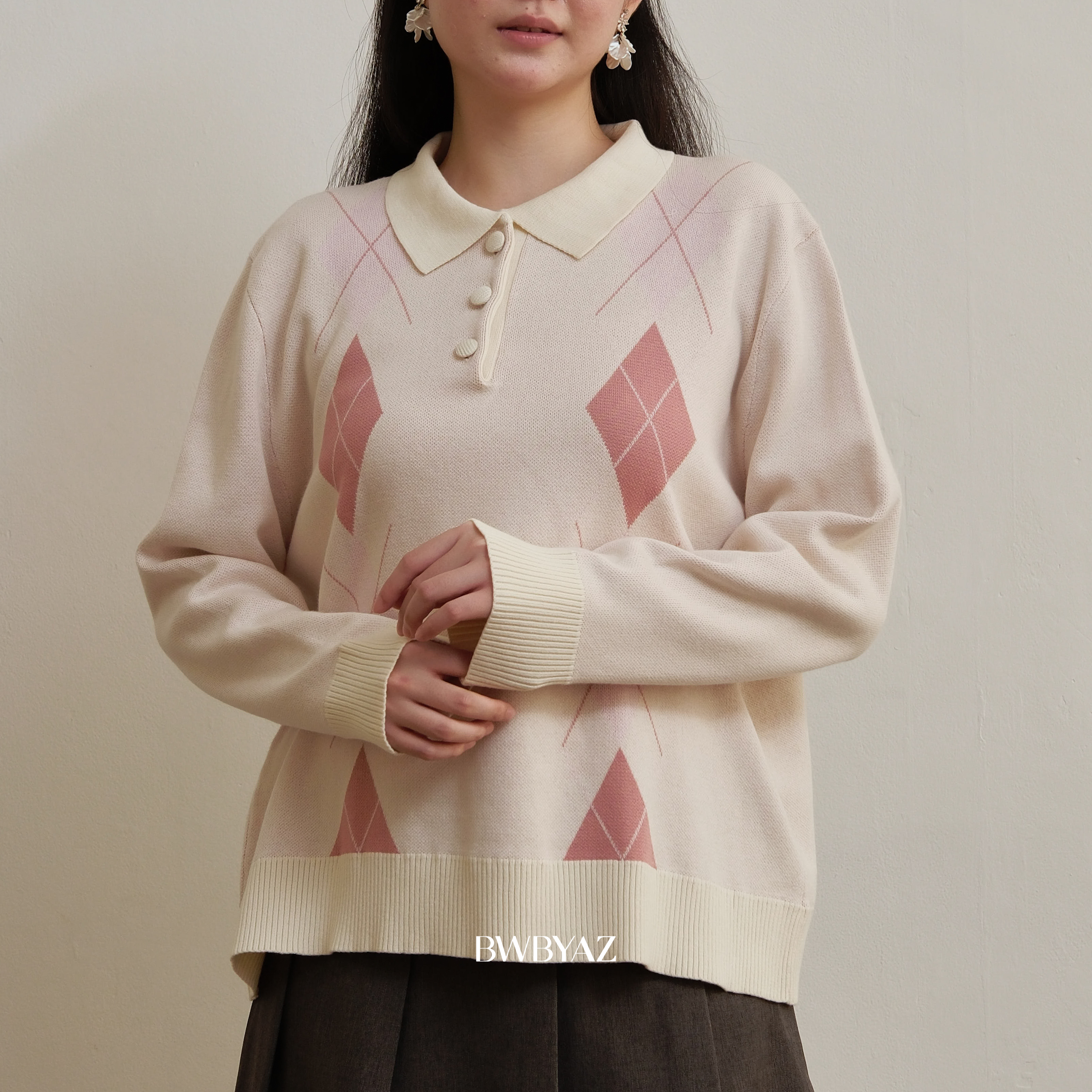 BWBYAZ - Gracia Argyle Knit (READY STOCK)
