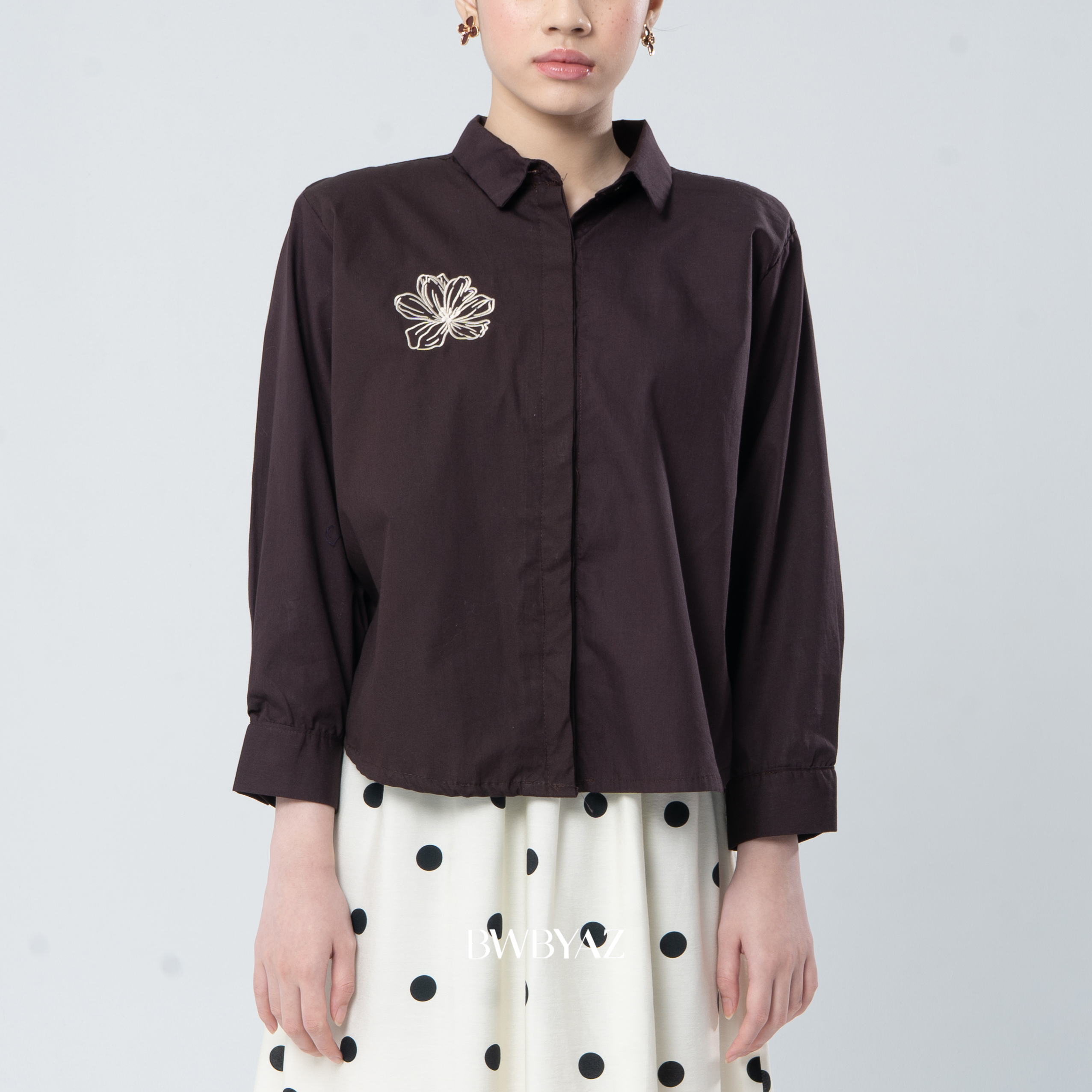 BWBYAZ - Adelaine Embroidery Shirt (READY STOCK)