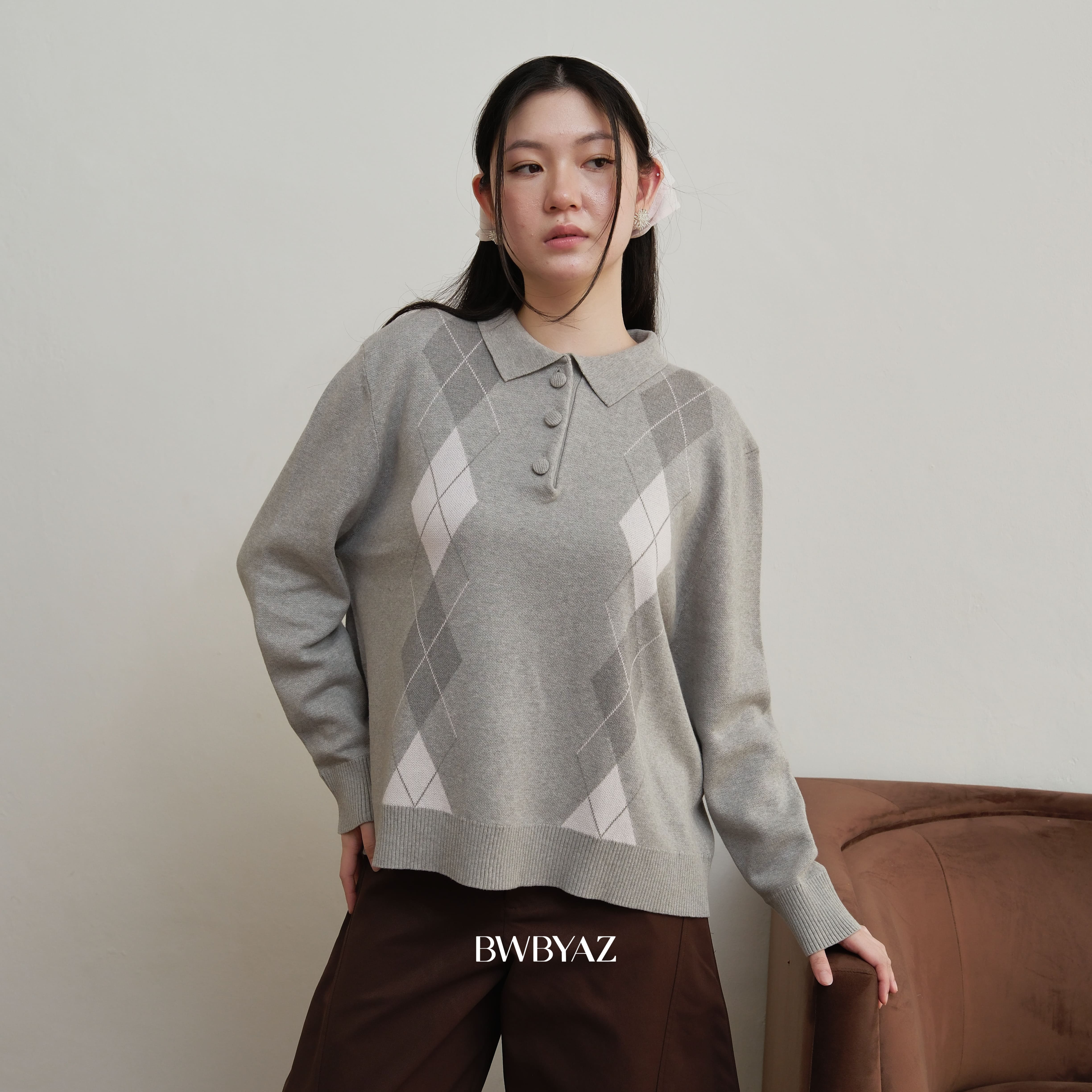 BWBYAZ - Gracia Argyle Knit (READY STOCK)