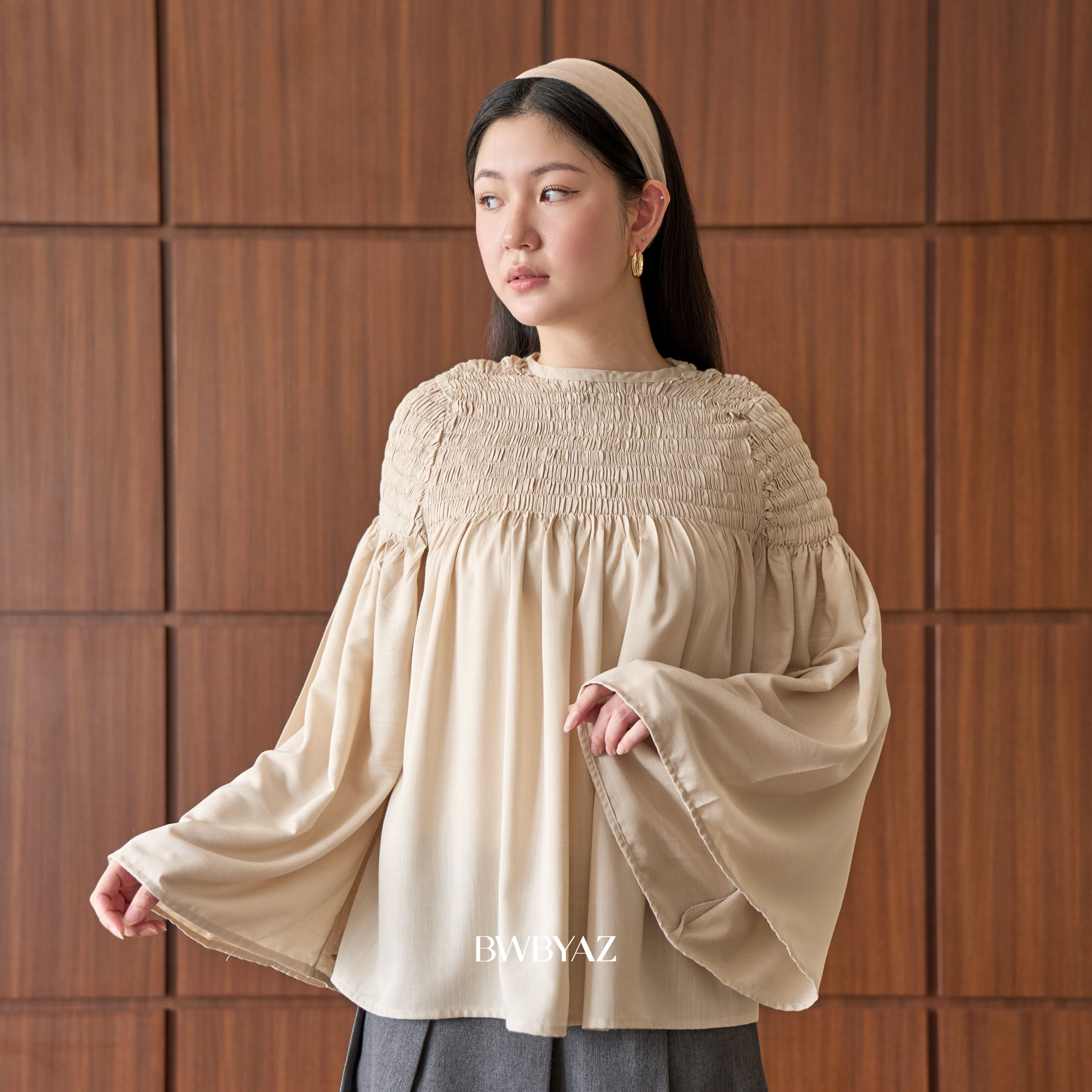 BWBYAZ - Hallie Shirred Top (READY STOCK)