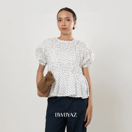 Image of BWBYAZ - PAMELA SHIRRED BLOUSE (SHORT SLEEVE) NEW COLOUR - READY STOCK