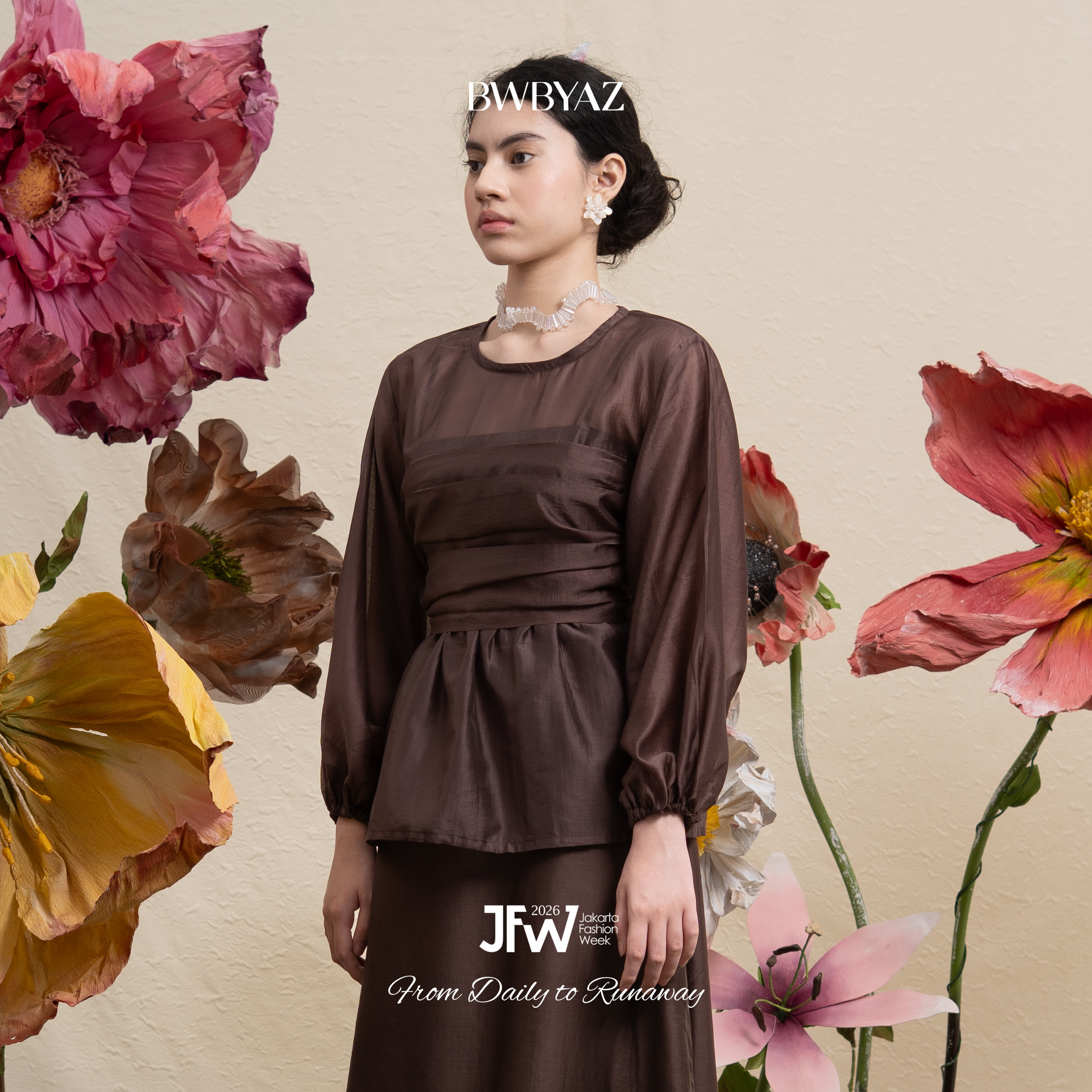 BWBYAZ JFW COLLECTION -  Orielle Sheer Drapery Blouse (READY STOCK)