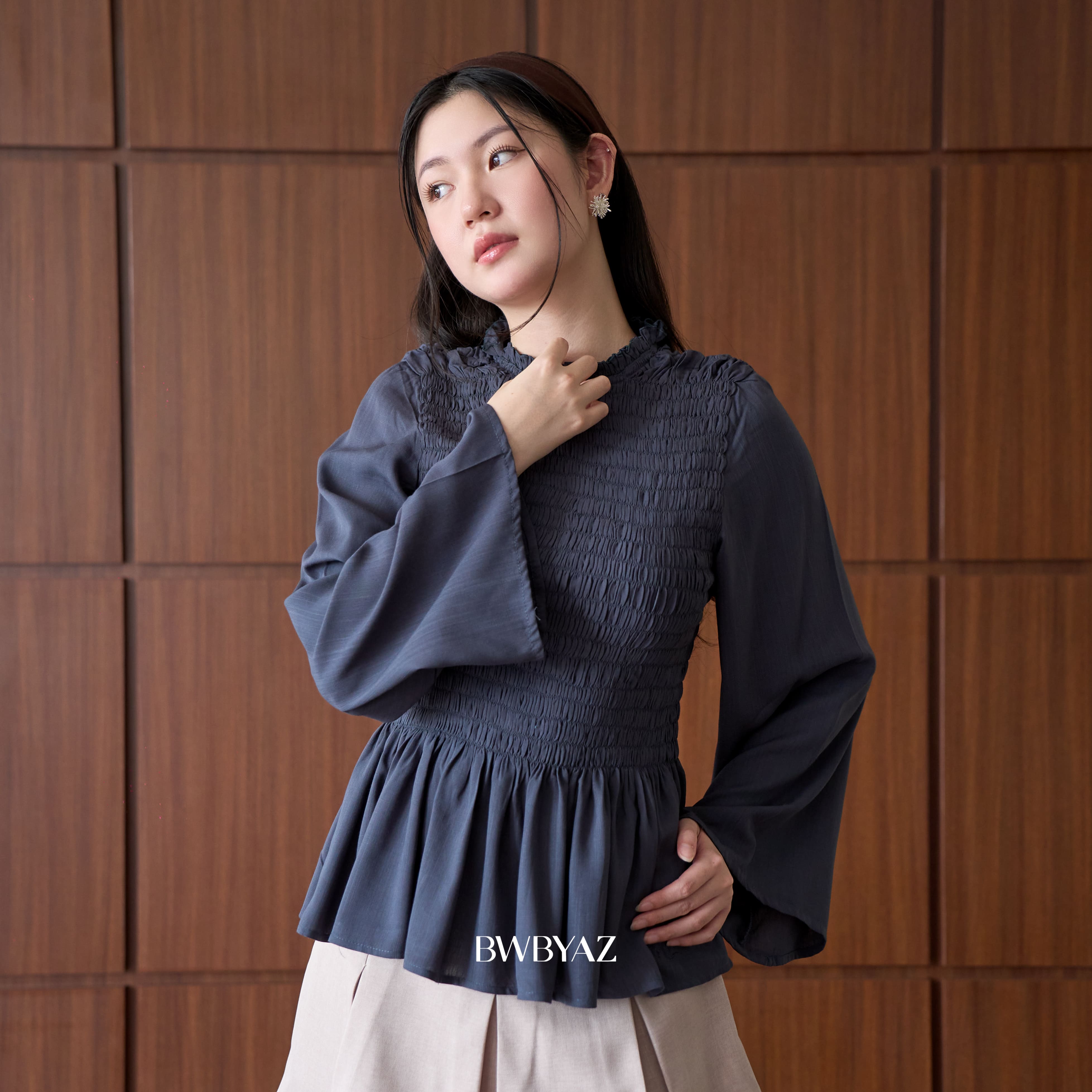 BWBYAZ - Evalina Shirred Top (READY STOCK)