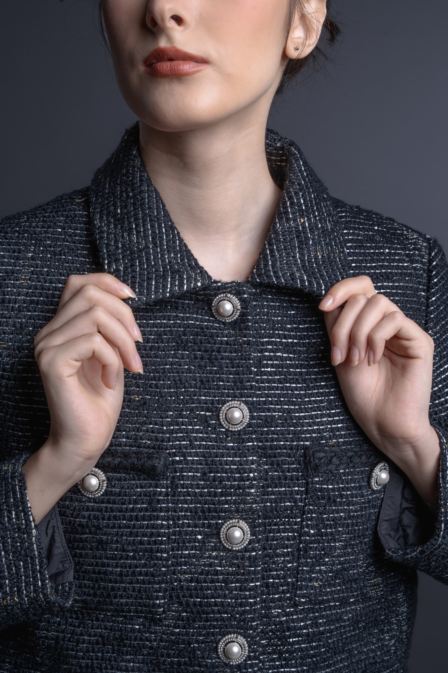 PRE ORDER Button Tweed Jacket Black 