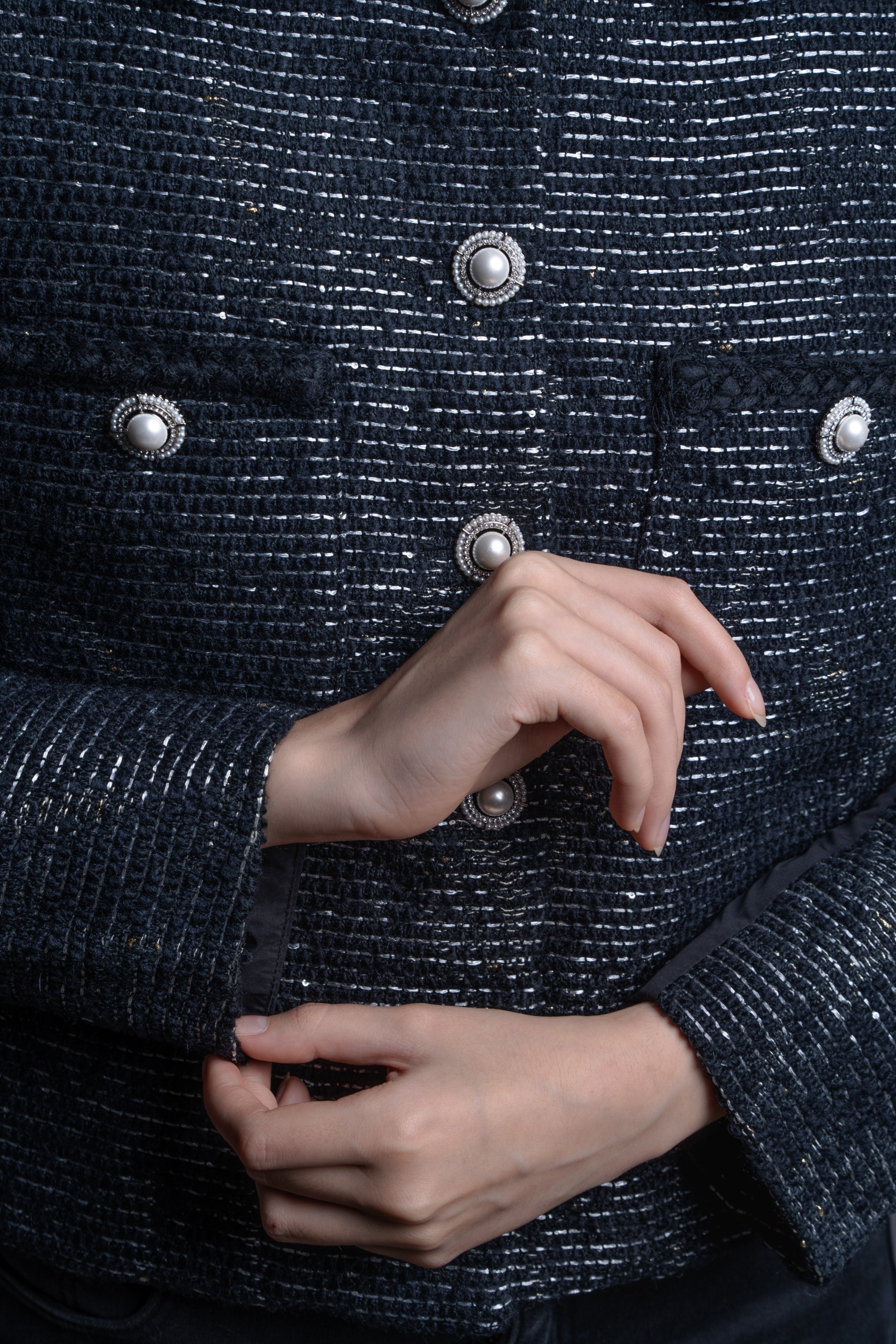 PRE ORDER Button Tweed Jacket Black 