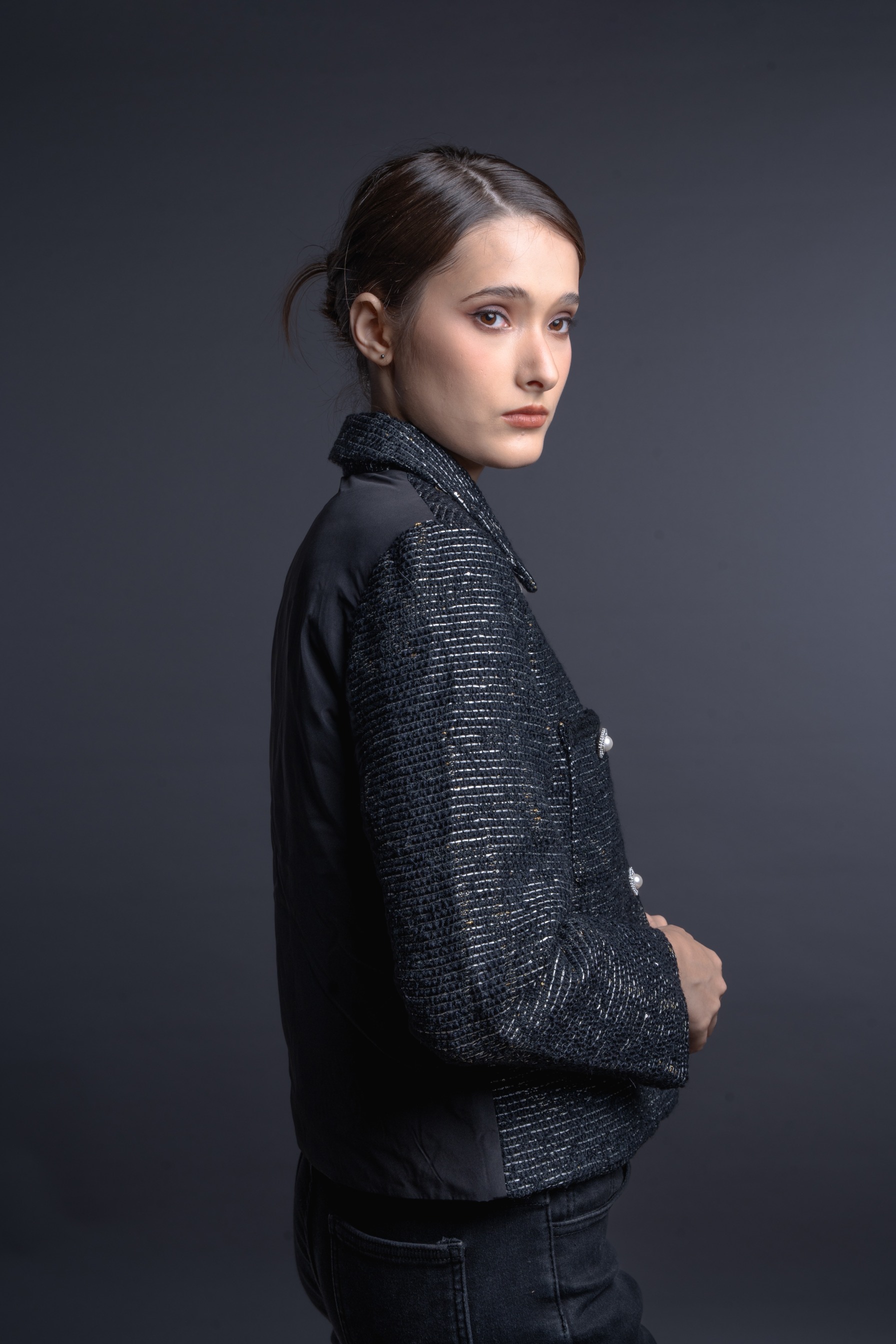 PRE ORDER Button Tweed Jacket Black 