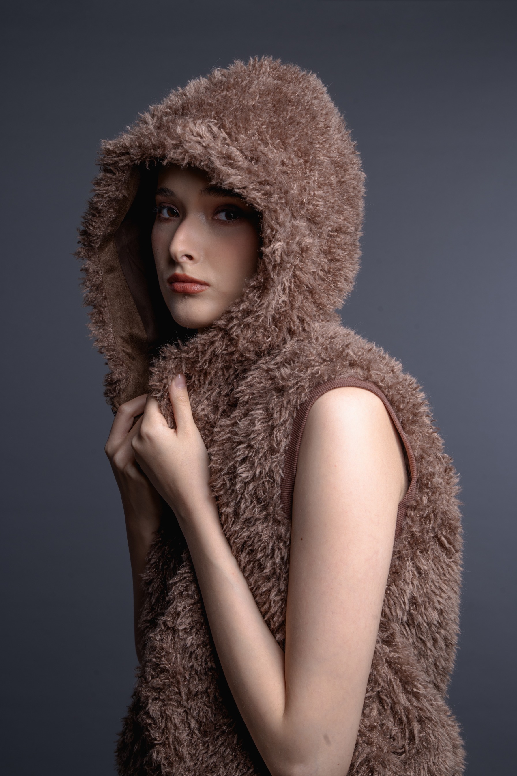 Teddy Sleeveless Brown Jacket - Ready Stock