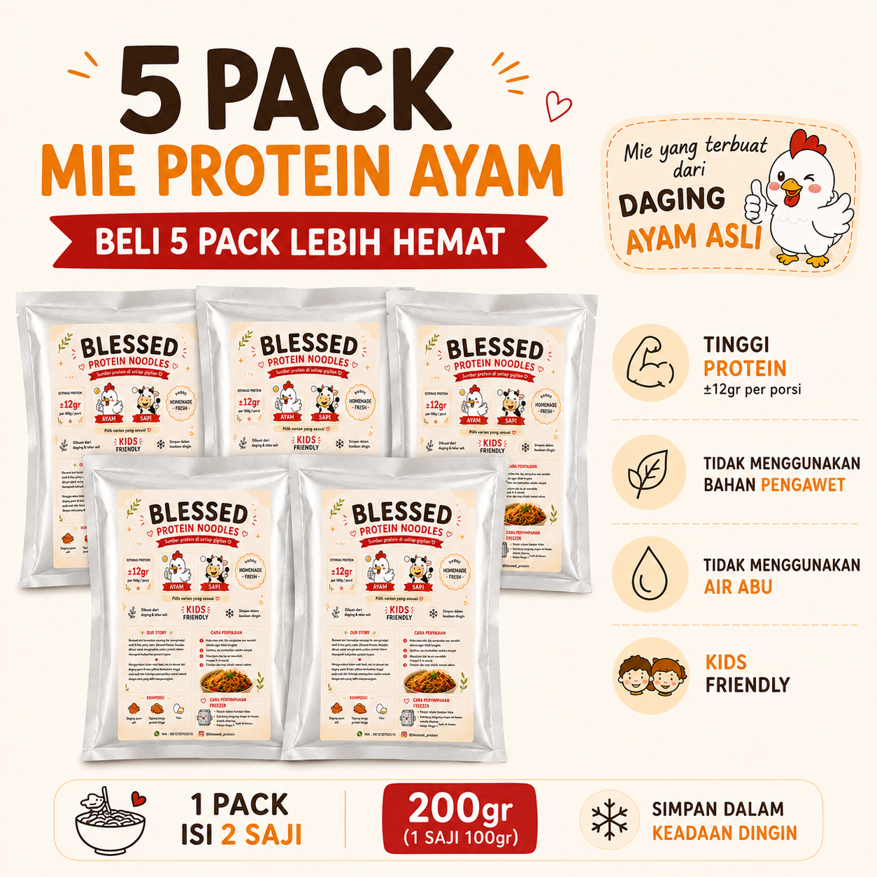 Bundling Blessed Fresh Protein Noodle Chicken 5 Pack