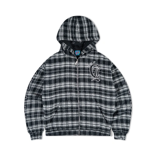 Image of FLANNEL ZIP HOODIE - BLACK
