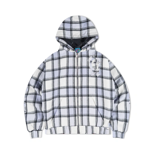 Image of FLANNEL ZIP HOODIE  - WHITE