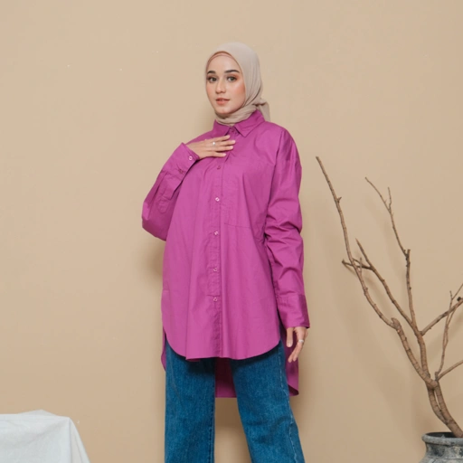 Image of [Min.4PCS] [PILIH WARNA] COTTON CHEST POCKET LONG OVERSHIRT